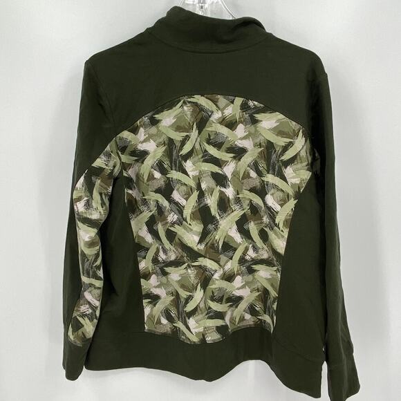 Denim & Co Active Jacket Women's Size L Full Zip Olive Green Print - Picture 3 of 8